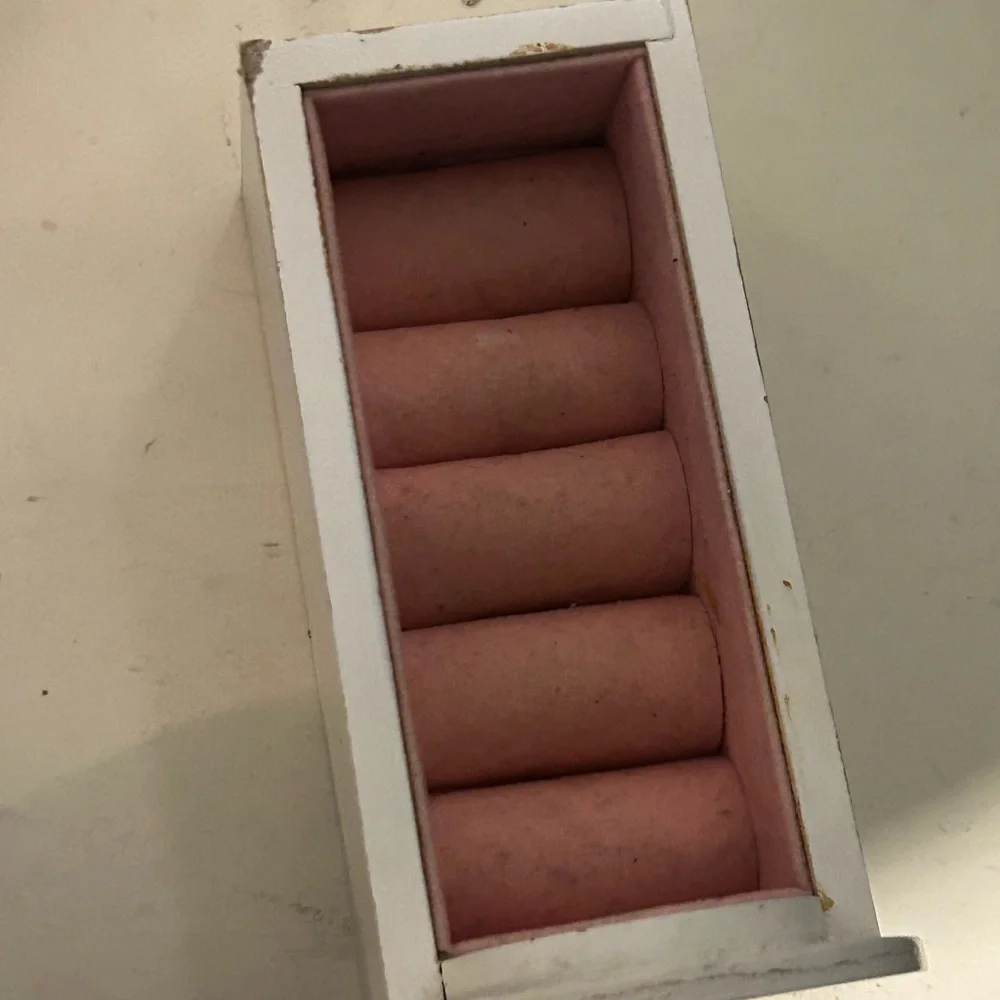 Vintage Y2K Jewelry box butterfly ladybug flowers wooden white pink girls‎